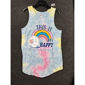Simply Southern Tie Dyed Colorful This is Happy Volleyball Tank Top Size XL